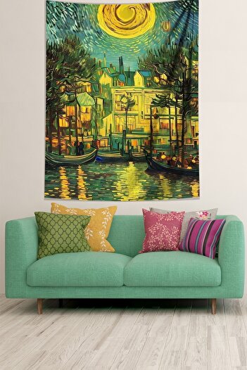 Latibule Yıldızlı Geceler Van Gogh Leke Tutmaz Kumaş Duvar Örtüsü Duvar Halısı Tapestry