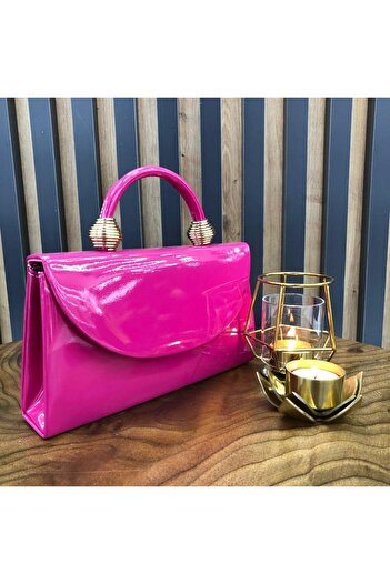 womenacs Fuchsia Color Shiny Patent Leather Evening Dress Women's Bag Handheld and Long Strap Use (Chain Strap)