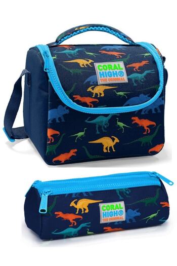 Coral High Boy's Navy Blue Dinosaur Lunch Box Set