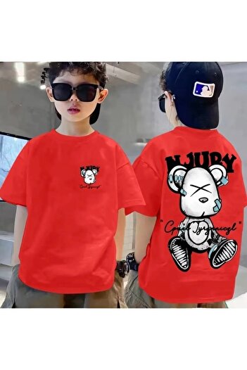 Machetta Red NJURRY Front and Back Printed Crew Neck Children's T-shirt