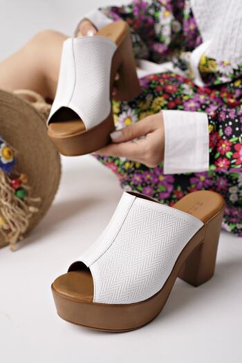 ERNİLA Genuine Leather Platform Heel Women's Slippers