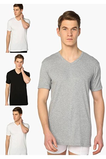 Tutku Men's Mixed Color 4-Pack Ribbed V-Neck Undershirt Elf568tccm4 New Season