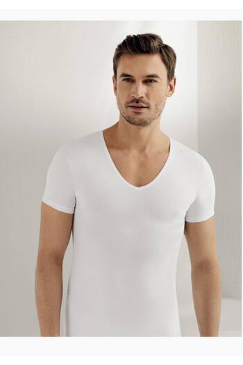 Şahinler Men's White Short Sleeve V-Neck Lycra Single Jersey Undershirt M New Season (6 Pieces Economical Package)