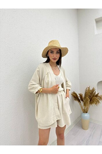 Laluvia Işlemeli Kimono Şortlu Takım