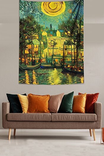 Latibule Yıldızlı Geceler Van Gogh Leke Tutmaz Kumaş Duvar Örtüsü Duvar Halısı Tapestry
