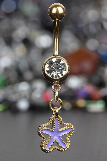 depozoom 316l Cerrahi Çelik Özel Üretim Zirkon Taş Deniz Yıldızıgöbek Piercing Gold