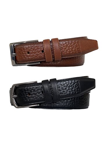 GoDeri Genuine Quality Leather 2-Piece Set, Stitched Classic Fabric Trouser Belt; Black, Brown 3.5 cm=arizon