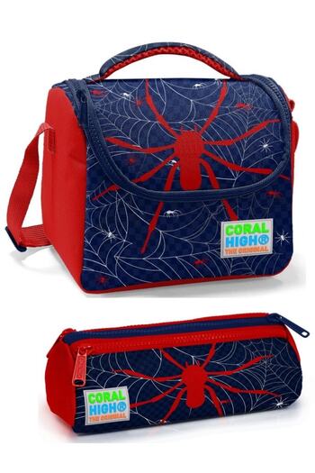 Coral High Boy's Navy Blue Red Spider Lunch Box Set