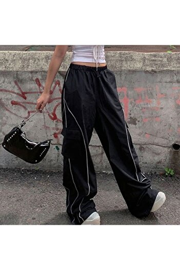 Köstebek Mood Vintage Baggy Parachute Fine Line Detail Casual Trousers