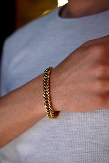 The Collection Unisex Paslanmaz Kalın Küba Gold Çelik Bileklik