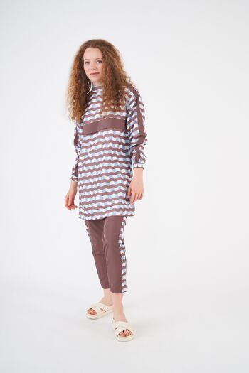 Mevra Wave Pattern Hijab Swimsuit Brown Short