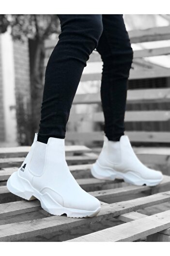 BOA Ba0444 Laceless Comfortable High Sole White Men's Sports Half Ankle Boots