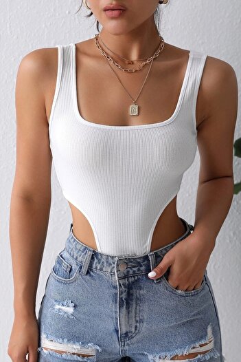 MADALİNA Women's White Camisole Fabric Wide Strap Crop