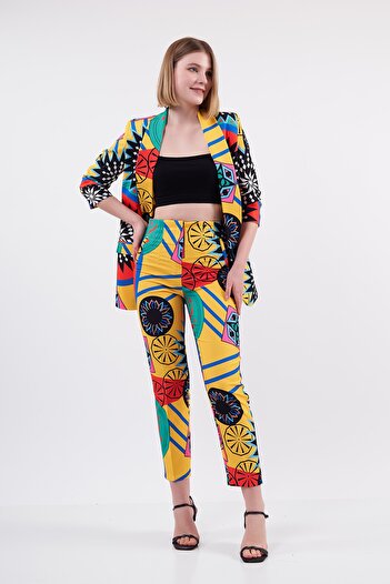 Swass High Waist Collared Patterned Women's Trousers