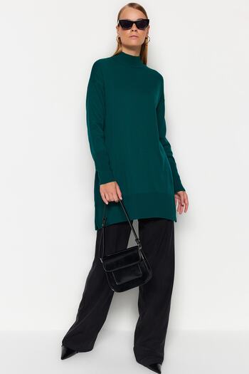 Trendyol Modest Dark Green Stand-up Collar Knitwear Sweater TCTAW24AK00007