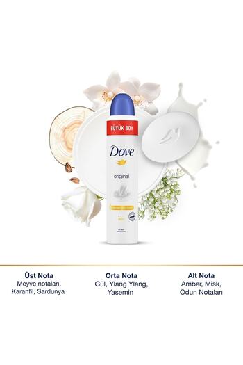 Dove Kadın Sprey Deodorant Original 1/4 Nemlendirici Krem Etkili Büyük Boy 200 Ml
