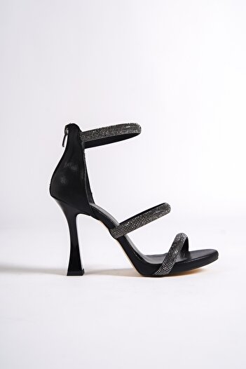 Modabuymus Black Three-Band Stoned Platform Heeled Evening Dress Shoes - Fenox