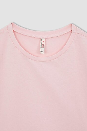 DeFacto Girl's Crew Neck Crop Short Sleeve Cotton T-Shirt