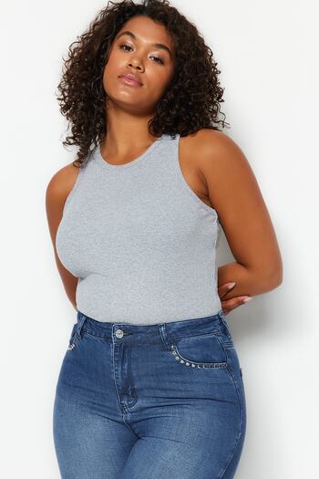 Trendyol Curve Gray Melange Halter Collar Basic Knitted Tank Top TBBSS23CV00001