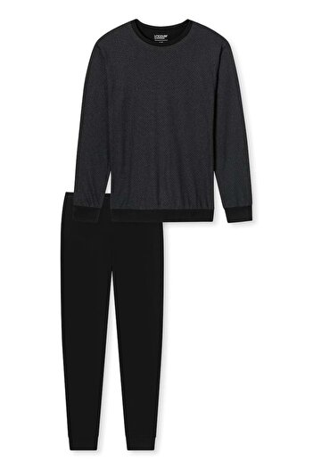 uncover by Schiesser Herren Schlafanzug 2-tlg. Set - lang, V-Ausschnitt, Baumwolle, uni/gemustert