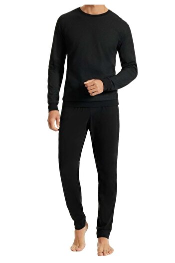 uncover by Schiesser Herren Schlafanzug 2-tlg. Set - lang, V-Ausschnitt, Baumwolle, uni/gemustert