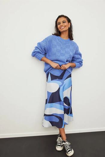 afeta Fusta midi din satin cu modele