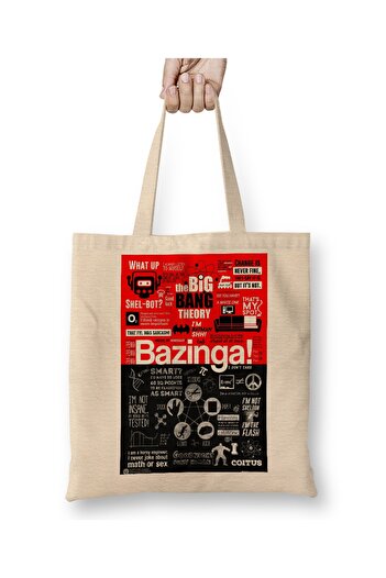 Baskı Dükkanı The Big Bang Theory Bazinga Tote Bag Long Handle