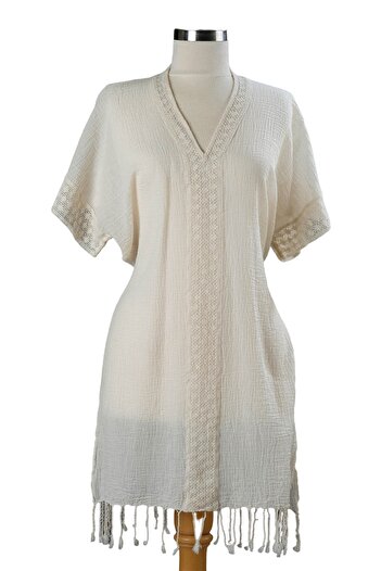 Dosimira Natural Beach Dress with Lace Collar