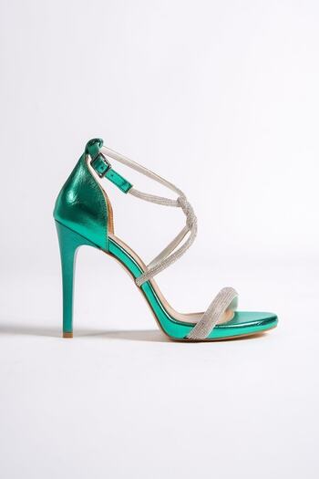 Modabuymus Palermo Emerald Green Knitted Stone Platform Heeled Evening Dress Shoes