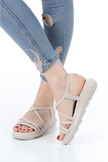 Weynes Women's Cream Flat Sole Stripe Sandals Wsb0502