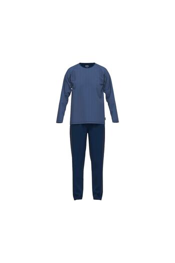 Ceceba Herren Schlafanzug - Pyjama, Baumwollmischung, Rundhals, Logo, lang, einfarbig