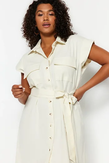 Trendyol Curve Stone Belted Woven Shirt Dress TBBSS23AH00252