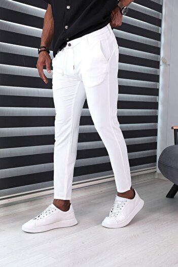 JACK CAPRİO Λευκό ανδρικό παντελόνι Jogger Slim Fit - με σωματίδια και προσαρμοσμένο σχέδιο