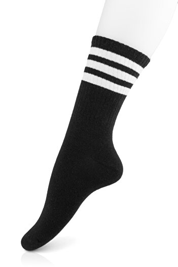 Line Smart Pack of 12 Women's Black Cotton Striped Soft Breathable College Socks