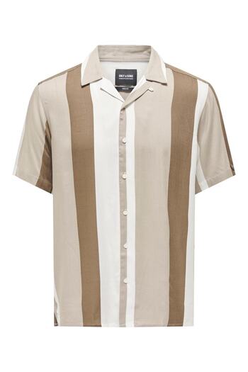 Only & Sons Wayne Life Reg Stripe Viscose Shirt Men's Khaki Shirt22026100-03