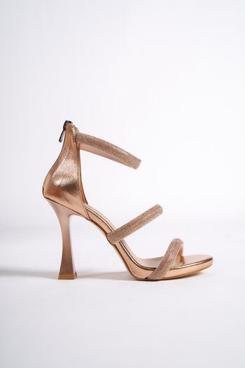 Modabuymus Copper Color Three Bands Stone Platform Heeled Evening Dress Shoes - Fenox