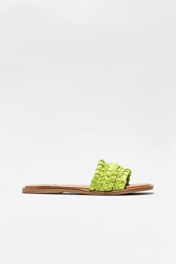 Elle Shoes Green Leather Women's Flat Slippers