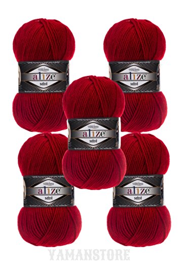 Alize Superlana Midi 5 Pieces Yumak 56 Red Weft Vest Sweater Knitting Yarn