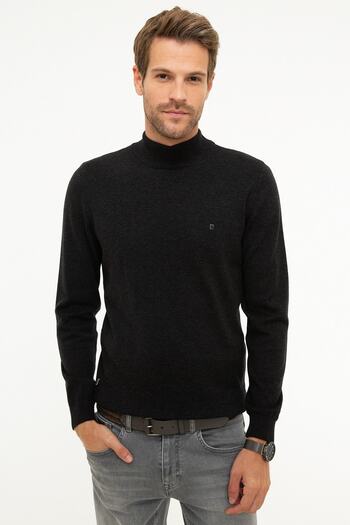 Pierre Cardin Men's Anthracite Melange Slim Fit Half Turtleneck Knitwear Sweater