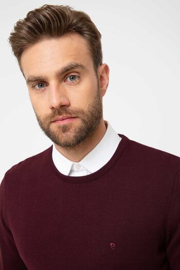 Pierre Cardin Men's Claret Red Slim Fit Basic Knitwear Sweater
