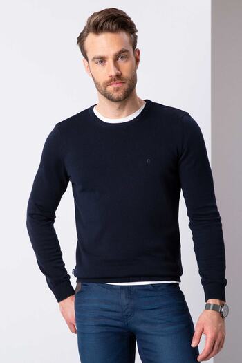 Pierre Cardin Men's Dark Navy Slim Fit Basic Knitwear Sweater