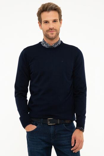 Pierre Cardin Men's Navy Blue Slim Fit Basic Knitwear Sweater
