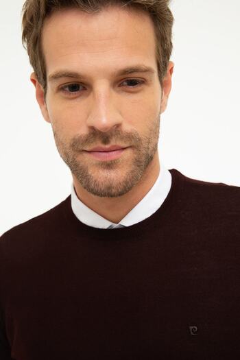 Pierre Cardin Men's Claret Red Slim Fit Basic Knitwear Sweater