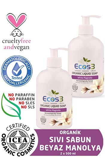 Ecos3 Organic Liquid Soap White Magnolia Set of 2 (2 x 500 ML)