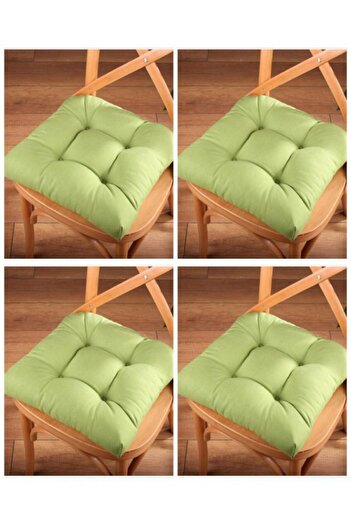 ALTINPAMUK 4-Piece Gold Green Pofidik Chair Cushion Special Stitched Lace up 40X40Cm