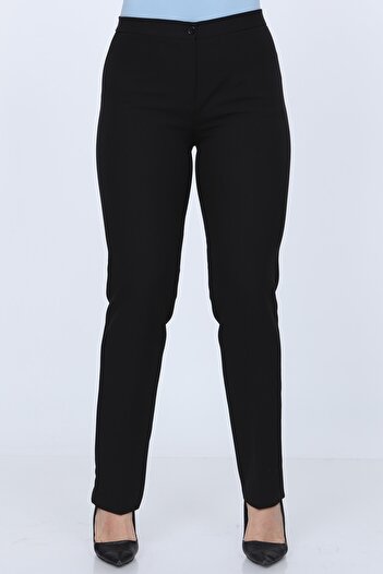 Gül Moda Belted Large Size Lycra Trousers Black