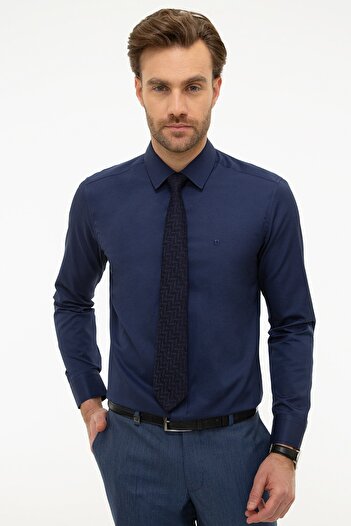Pierre Cardin Μπλε Navy Slim Fit Basic πουκάμισο