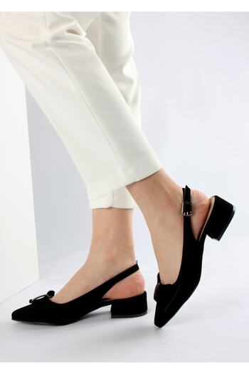 FORS SHOES Women's Black Nubuck Bow Open Back Heeled Shoes