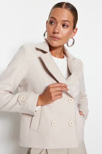 Trendyol Collection Krátký ražený vlněný kabát - Stone Fitted, TWOAW24KB00018