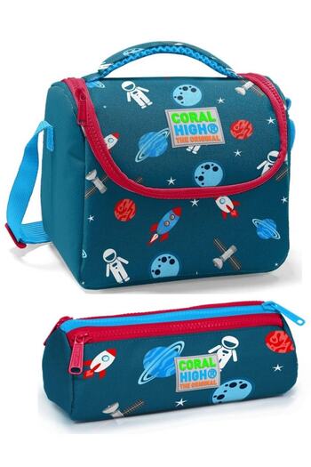 Coral High Boy's Navy Blue Red Astronaut Lunchbox Set